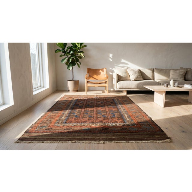 Brown 1930s Brown Geometric Tribal Antique Baluch Turkman Rug 3'6" X 6'2" Handknotted Wool Carpet For Sale - Image 8 of 9