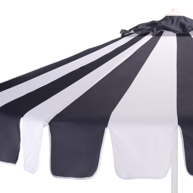 Spritely Home Meze 9 Ft Crank Umbrella, Navy Cabana Stripe/White Pole For Sale - Image 4 of 9