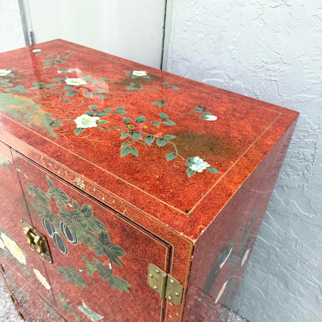 Vintage Chinese Red Hand Painted Armoire/Caninet For Sale In West Palm - Image 6 of 11