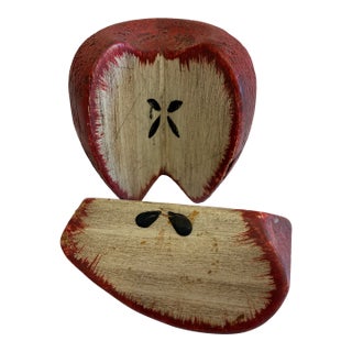 Signed Chris Colby Carved Wood Apple Sculpture, Maine Folk Art For Sale