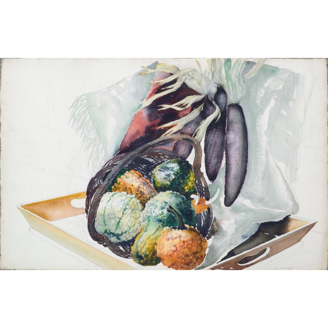 Mid 20th Century 875 Joseph Yeager Still Life With Squash (Work in Progress) Watercolor on Paper Circa 1940s-1950s For Sale - Image 5 of 5