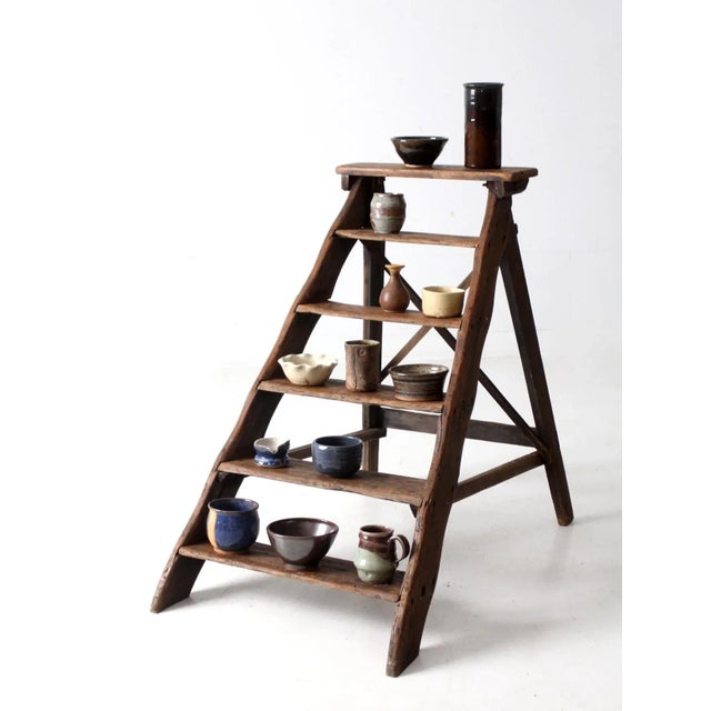 Wood Antique Stairs Ladder Shelf For Sale - Image 7 of 12