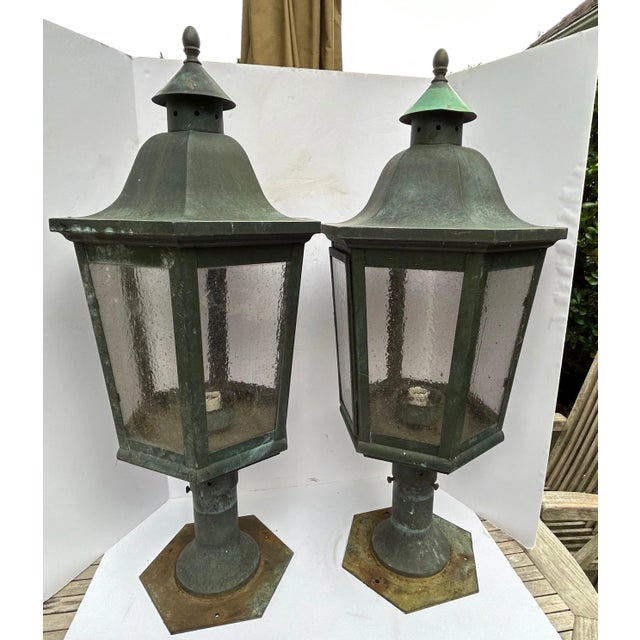Vintage 1950s Outdoor Copper Post Lanterns - a Pair For Sale - Image 10 of 12