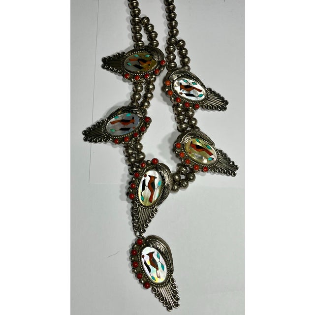 1980s Zuni Inlay Cardinal Station Necklace For Sale - Image 9 of 10