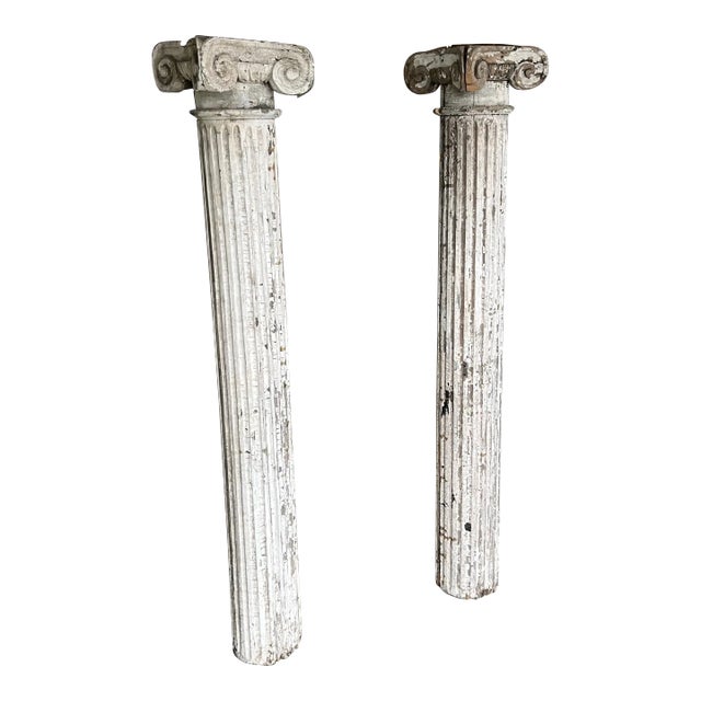 Antique Corninthean Wood Columns a Pair For Sale