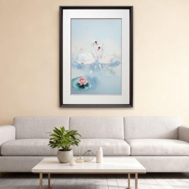 2020s Handcrafted Suzhou Embroidery Swan Water Scene Wall Art – Double-Sided Silk Embroidery Decorative Panel For Sale - Image 5 of 10