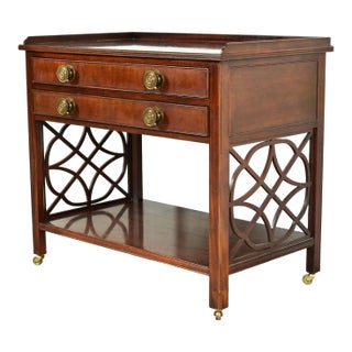Baker Furniture Historic Charleston Chippendale Carved Mahogany Rolling Buffet Server or Bar Cart For Sale