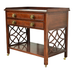 Baker Furniture Historic Charleston Chippendale Carved Mahogany Rolling Buffet Server or Bar Cart