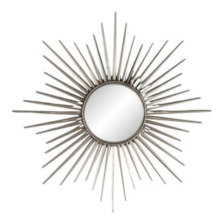 Vintage MCM Silver Gilt Metal Sunburst Mirror Unsigned C1970 For Sale