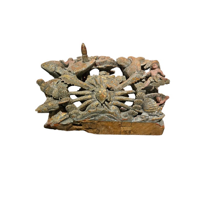19th Century Ching Dynasty Wood Grotto Carving With Shells and Crab For Sale - Image 4 of 12