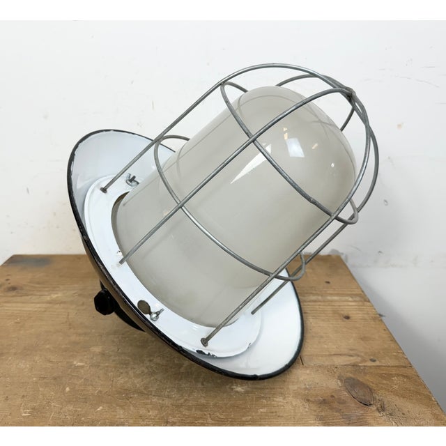 Industrial Black Enamel Factory Hanging Lamp from Elektrosvit, 1960s For Sale - Image 12 of 15
