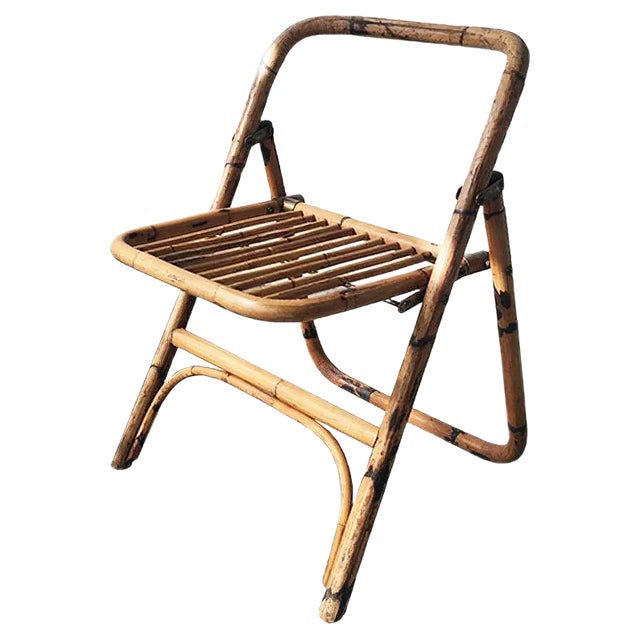Mid-Century Bamboo Folding Chair with Brass Details, 1950s For Sale