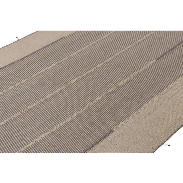 Rug & Kilim Rug & Kilim’s Contemporary Kilim in Gray and Beige With Stripes & Brown Accents For Sale - Image 4 of 6