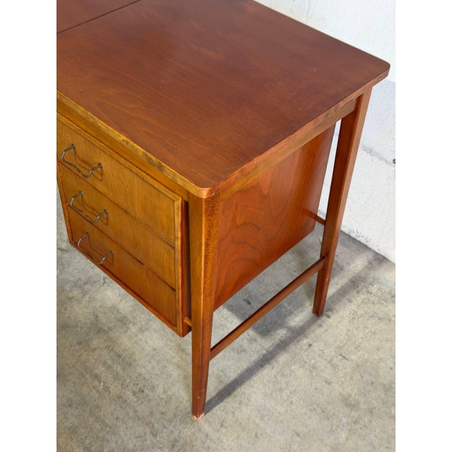 Vintage Teak Vanity With 3 Drawers Flip-Up Mirror and Storage Denmark 1960s For Sale In Los Angeles - Image 6 of 11