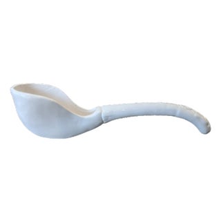 Vintage White Porcelain Ladle With Sculptural Handle for Tureen – 9” For Sale