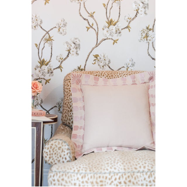 Tassel Embroidered Linen Pillow, Bisuqe and Petal Pink, 24 "x 24", Pair For Sale - Image 11 of 14