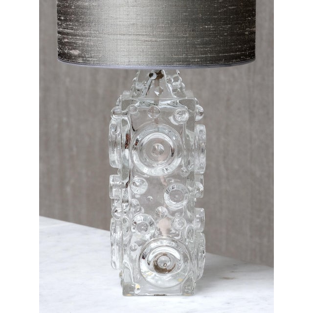 Mid-Century Modern Bubble Glass Table Lamp with Silk Shade by Josef Schott for Smålandshyttan, Sweden, 1960s For Sale - Image 3 of 13