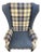 Late 20th Century Vintage Custom Oversized Blue Plaid Wing-Back Chair For Sale