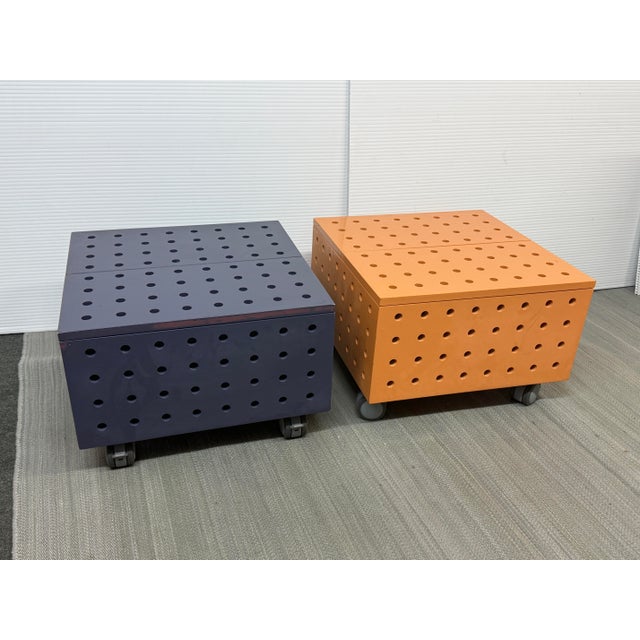Paint Purple + Orange Peg Board Storage Tables on Casters, Set of Two For Sale - Image 7 of 12