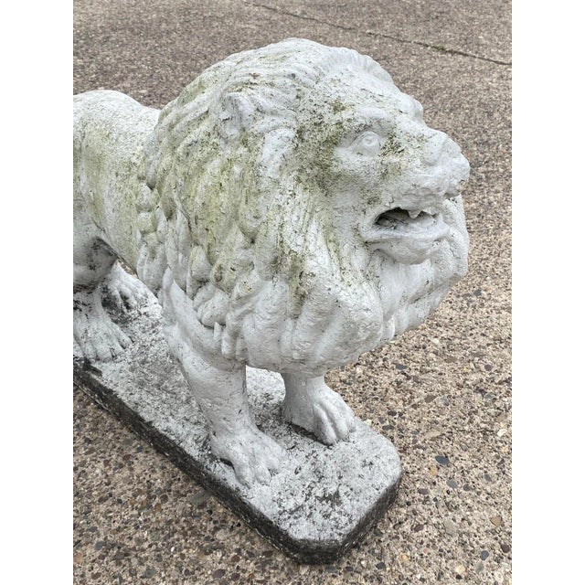 Vintage Classical Style Standing Lion Cement Guardian Entry Garden Statue - Pair For Sale - Image 12 of 12