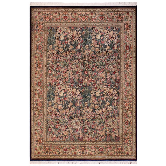 Art Nouveau 1990's Pak-Persian Blue/Gold Wool Rug - 9'2'' X 12'1'' For Sale - Image 9 of 9