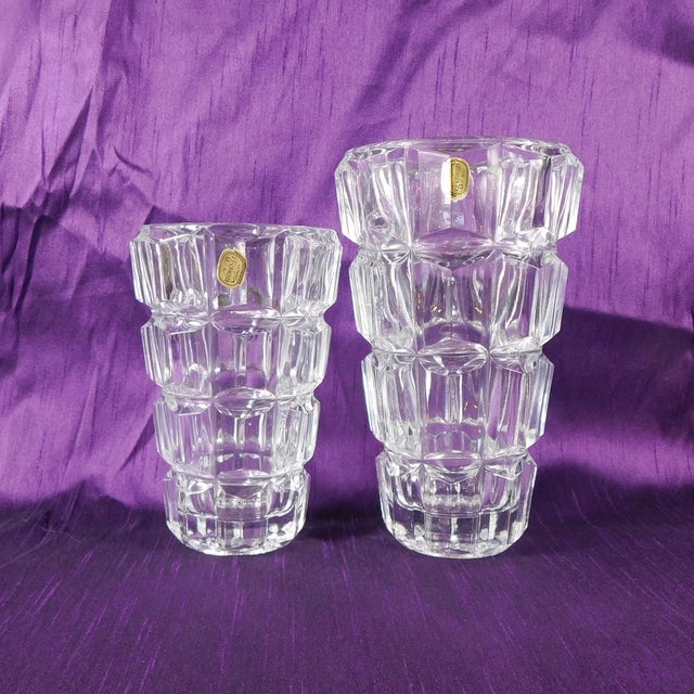 Contemporary Pair Oof Two Bohemia Crystal Vases For Sale - Image 3 of 4