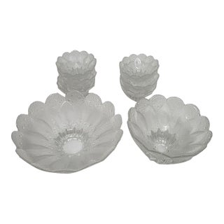 MCM Style Lausitzer Glaswerke Medea Scalloped Crystal Bowl Set - 8 PCS For Sale