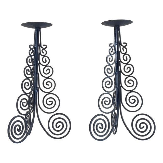 Large Spanish Cortijo Style Black Forged Iron Candelabras, Spain, 1970s, Set of 2 For Sale