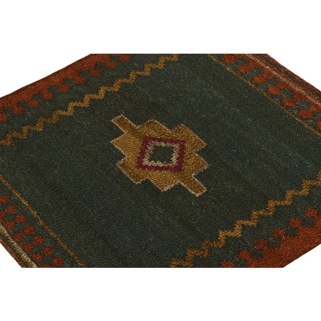 Rug & Kilim 1950s Vintage Sofreh Kilim Rug in Green-Blue With Gold Tribal Medallion Pattern For Sale - Image 4 of 7