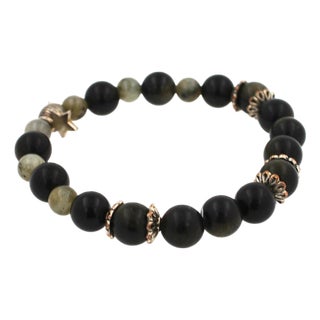 Black Agate Grey Earth Gemstones Round Bead Stretchy Unique Statement Circle Bead For Sale