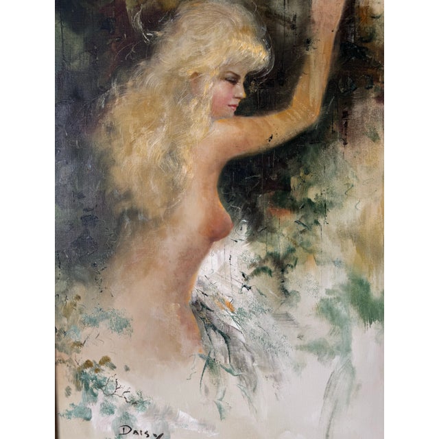 Green 1970s Vintage Impressionist Nude Portrait Oil on Canvas Painting by Daisy For Sale - Image 8 of 12