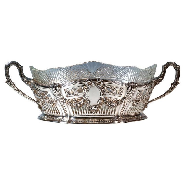 Art Nouveau Silver Jardinière with Cut Glass Liner from Bruckmann & Sons, Germany, 1890s For Sale - Image 11 of 11