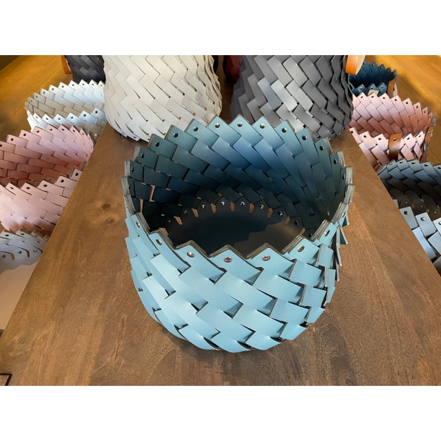 Modern Medium Braided Basket Teal For Sale - Image 3 of 5