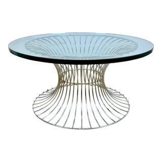Mid Century Modern Knoll / Warren Platner Style Chrome Wire & Glass Round Coffee Table For Sale