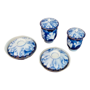 Vintage Japanese Fine Porcelain Cobalt Blue Tea Set- 4 Pieces