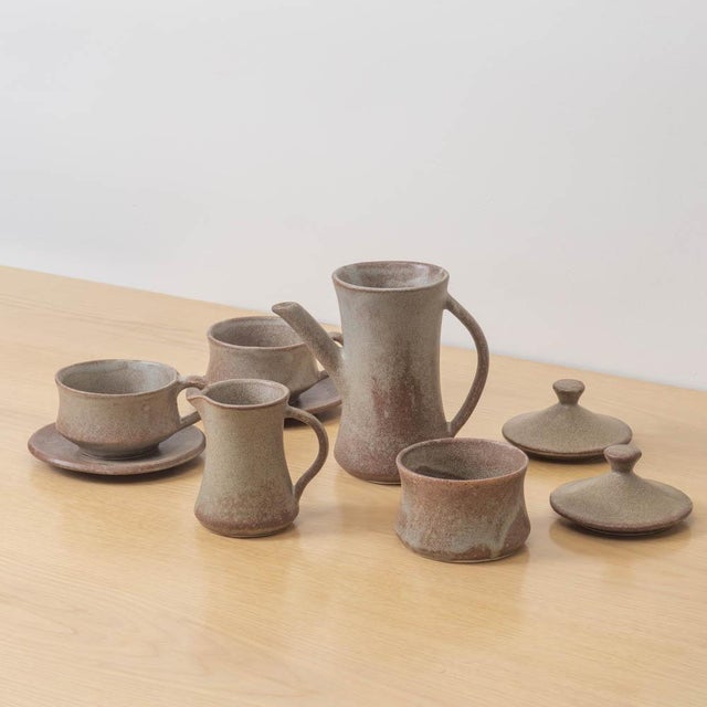 1960s French Stoneware Ceramic Coffee Set- 7 Pieces For Sale - Image 12 of 18