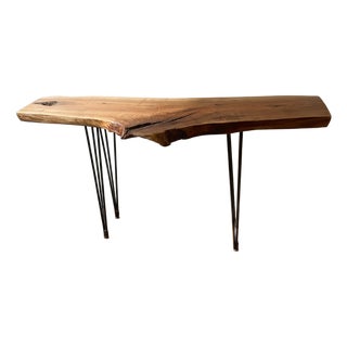 Handcrafted Live Edge Black Walnut Console Table With Hairpin Legs For Sale