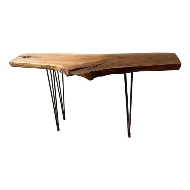 Handcrafted Live Edge Black Walnut Console Table With Hairpin Legs For Sale