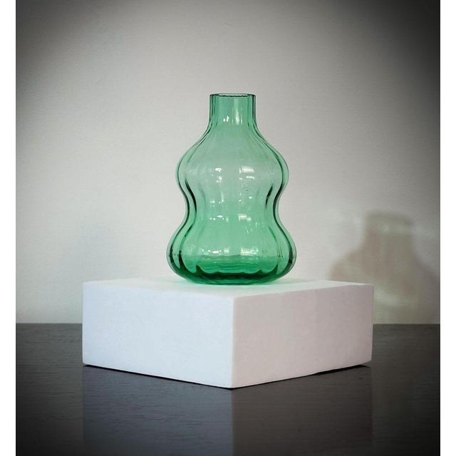 Small Postmodern style Murano Glass bottle vase by Nason. Handcrafted from mint green Murano glass in the form of a double...