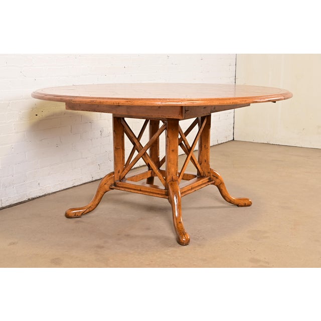 Chaddock Guy Chaddock English Country Rustic Oak Pedestal Extension Dining Table With Patchwork Parquet Top, Newly Refinished For Sale - Image 4 of 15