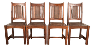 Lifetime Furniture Antique Mission Oak and Cane Arts & Crafts Dining Chairs, Set of Four