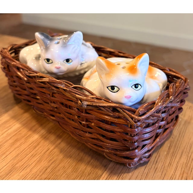 Here kitty-kitty- kitty! These adorable pair of cats in baskets are really a set of salt and pepper shakers, circa 1990's....