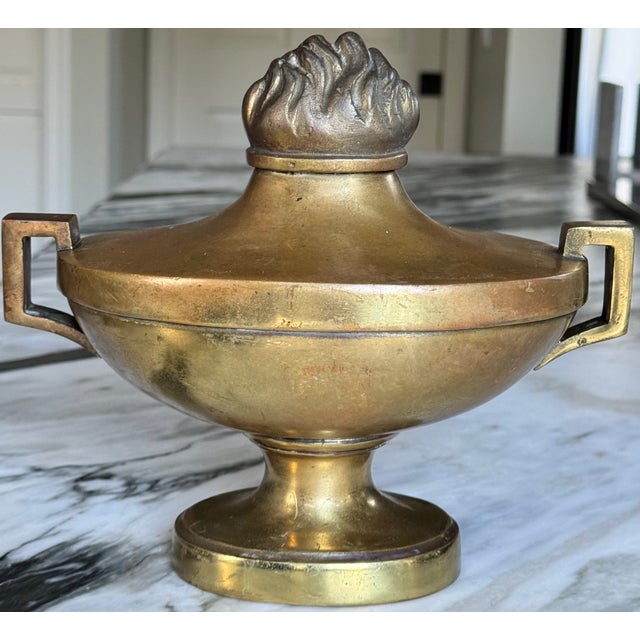 Traditional Antique Brass Gas Lantern Motif Cassoulete / Finial For Sale - Image 3 of 10