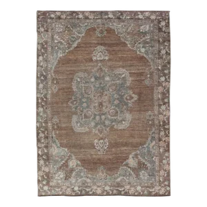 Mid 20th Century Vintage Turkish Kars Rug With Floral Medallion in Camel Tan Taupe and Grey