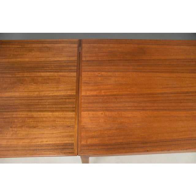 Refinished 71” to 126” Danish Modern Teak Draw Leaf Dining Table For Sale In Boston - Image 6 of 11