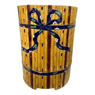 Rare Minton, c.1865 Majolica Faux Bamboo Garden Seat, England For Sale
