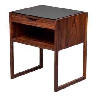 Langkilde Danish Mid-Century Rosewood Side Table With Black Glass Top For Sale
