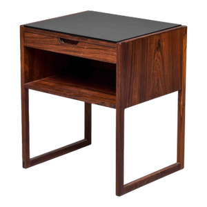 Langkilde Danish Mid-Century Rosewood Side Table With Black Glass Top