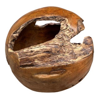 Andrianna Shamaris Hollowed Out Teak Wood Organic Sphere For Sale