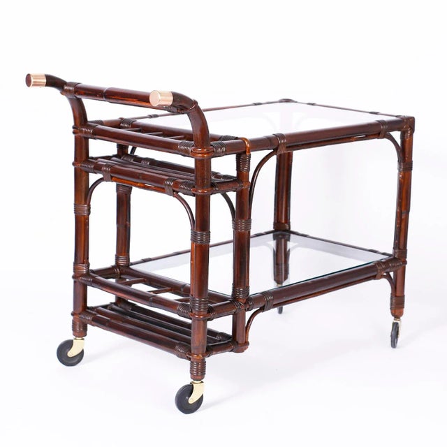 Midcentury British Colonial Style Bamboo Bar Cart For Sale - Image 4 of 9